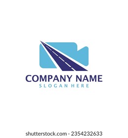 Road camera logo design vector. Camera with Road logo design template concept