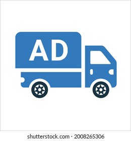 Road, car, ad icon. Simple editable vector design isolated on a white background.