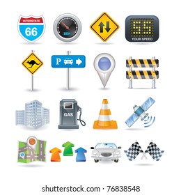 road and car icon set