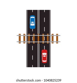 Road with Car on White Background