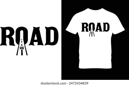 Road with car t-shirt design.Colorful and fashionable t-shirt design for men and women.