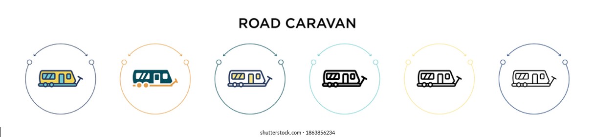 Road caravan icon in filled, thin line, outline and stroke style. Vector illustration of two colored and black road caravan vector icons designs can be used for mobile, ui, web