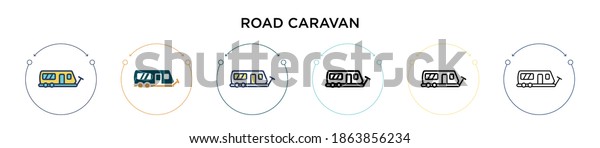 Road caravan icon\
in filled, thin line, outline and stroke style. Vector illustration\
of two colored and black road caravan vector icons designs can be\
used for mobile, ui, web