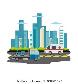 road with cars lcityscape scene