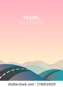 Road Cartoon Mountains, Great Design For Any Purposes. Travel Landscape Illustration. Road Through Mountains. Spring Season. Nature Landscape. Adventure Travel. Rural Scene. Road Trip. Game Design