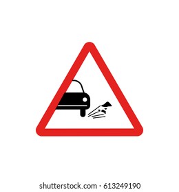 road caution sign icon on the white background