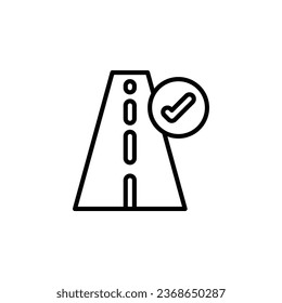 Carretera con icono de contorno de marca de verificación. Ilustración vectorial. Icono aislado es adecuado para web, infografías, interfaces y aplicaciones.