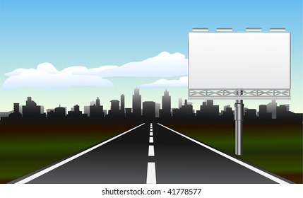 road to the city with billboard