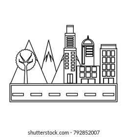 road with city buildings