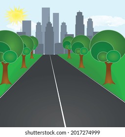 Road to city downtown. vector