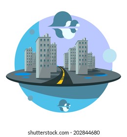 Road in the city. Flat design landscape illustration.