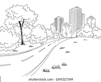 Road city graphic black white landscape sketch illustration vector
