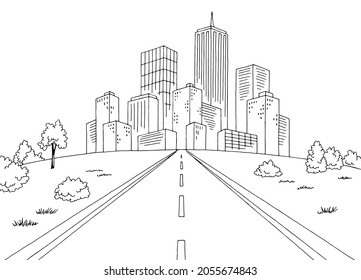 Road city graphic black white landscape sketch illustration vector
