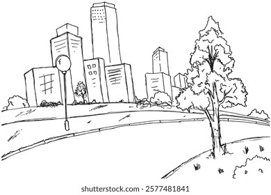 Road city graphic black white city landscape sketch illustration vector