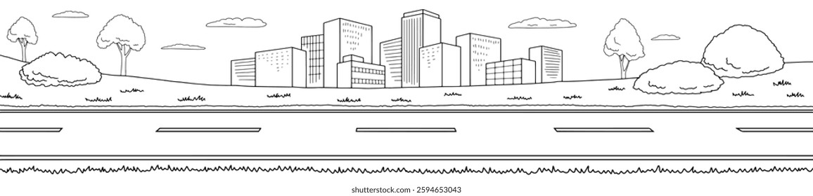 Road city graphic black white landscape long sketch illustration vector 