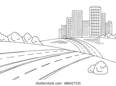 Road city graphic black white landscape sketch illustration vector