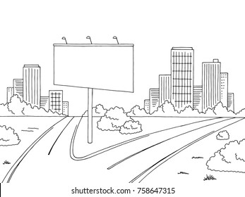 Road city graphic black white landscape billboard sketch illustration vector