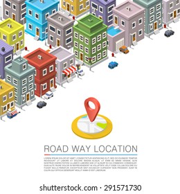 Road in the city Isometric, cityscape location cover, Road way location, Vector background