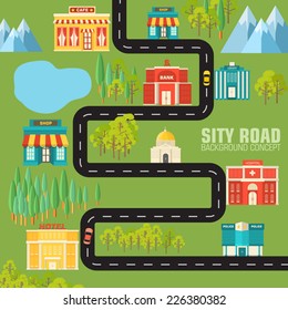 road to the city on flat style background concept. Vector illustration design