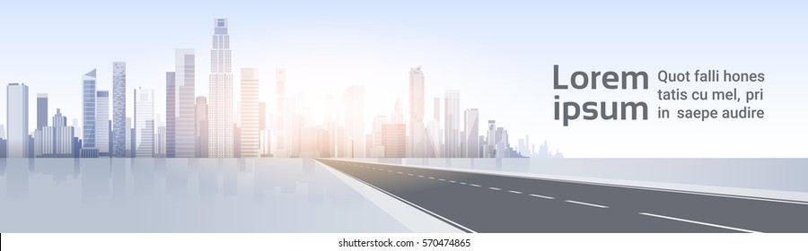 Road To City Skyscraper View Cityscape Background Skyline Silhouette con Copia de la Ilustración del Vector Espacial