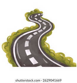 Road clip art, winding road illustration vector, clip art road, hand drawn watercolor painting style, curvy highway traffic journey