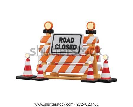 Road closed barrier icon 3d render concept of barrier with road closed sign and traffic cone icon vector illustration