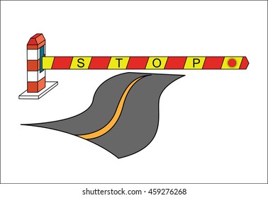 Road closed with overlapping  barrier  roadblock with forbidden stop sign warning vector design element