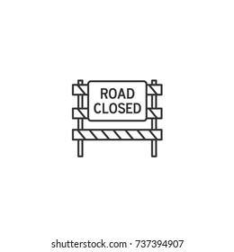 Road Closed Traffic Control Standing Sign Vector Thin Line Icon