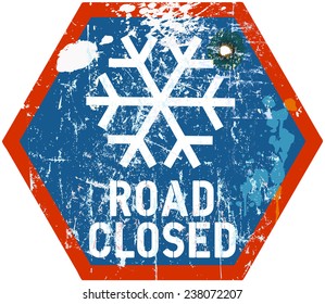road closed warning sign in winter, traffic sign, vector illustration