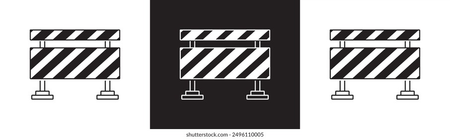 Road closure sign icon, roadblock flat. Stop blocking traffic. Road barrier and road repair safety sign, traffic barrier flat icon isolated on black white and transparent background flat vector icon.