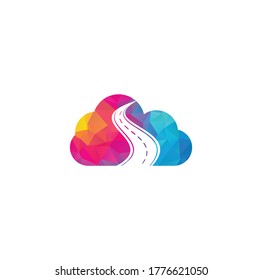 Road cloud shape concept vector logo design template. Creative road journey logo design.