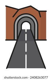 Road color line icon, highway with tunnel route, vector street traffic pictogram sign. Suburban street or city highway with tunnel path, roadsign or traffic navigation and transport map linear symbol
