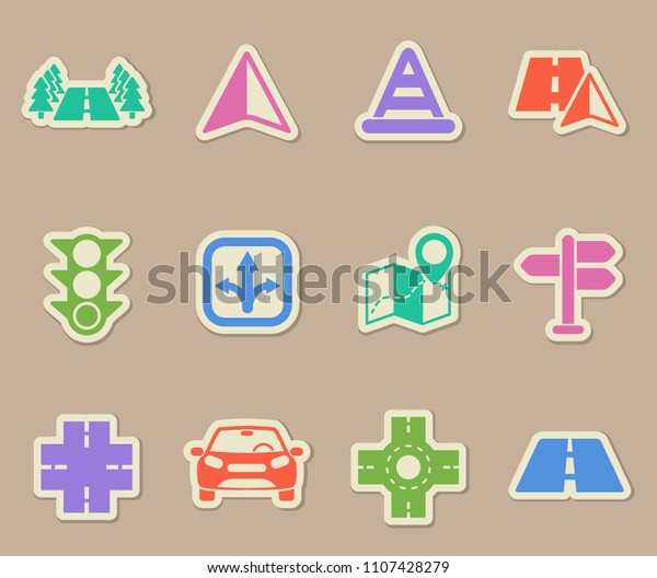 road color vector\
icons on paper stickers