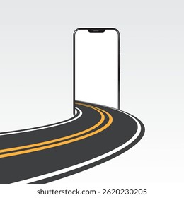 road coming out of smartphone or going into a smartphone