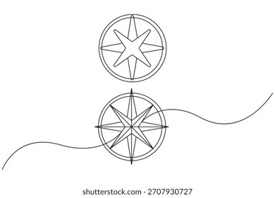 Brújula de carretera línea continua guía de viaje minimalista Ilustración vectorial de contorno aislado sobre fondo blanco.