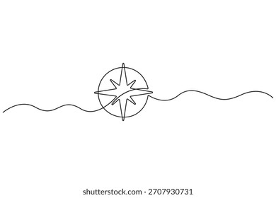 Road compass continuous line minimalist journey guide outline vector illustration isolated on white background.