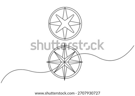 Road compass continuous line minimalist journey guide outline vector illustration isolated on white background.