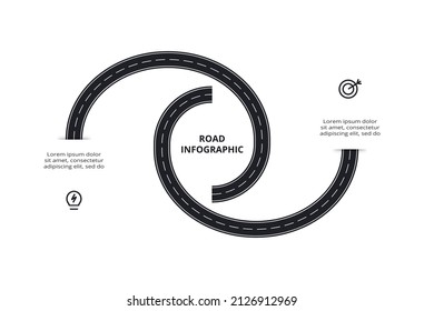 Straßenkonzept für Infografik mit 2 Schritten, Optionen, Teilen oder Prozessen. Visualisierung von Geschäftsdaten.