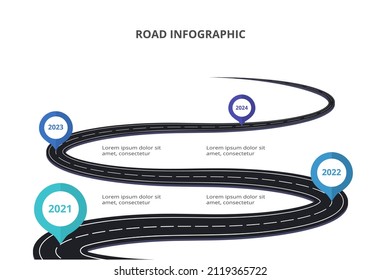 Road concept for infographic with 4 steps, options, parts or processes. Business data visualization.