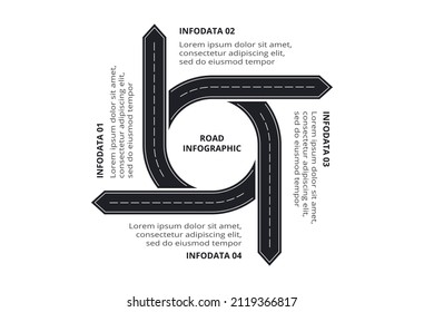 Road concept for infographic with 4 steps, options, parts or processes. Business data visualization.
