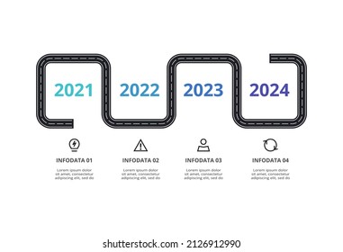 Road concept for infographic with 4 steps, options, parts or processes. Business data visualization.