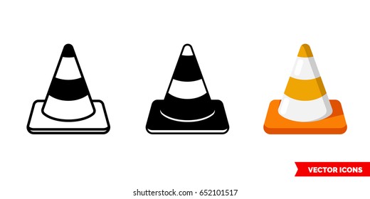 Road cone icon of 3 types: color, black and white, outline. Isolated vector sign symbol.