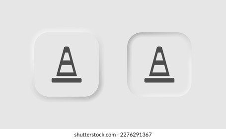 Road cone icon in neumorphism style. Icons for business, white UI, UX. Road accident symbol. Traffic conus, attention, roadsign. Neumorphic style. 