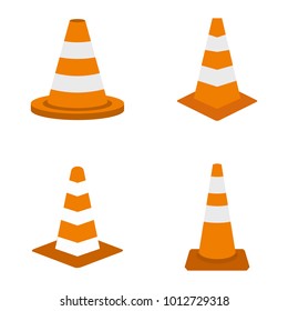 Road cone icon set. Flat set of road cone vector icons for web design isolated on white background