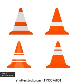 Juego de iconos de cono de carretera. Conjunto plano de iconos vectores de cono de carretera para el diseño web aislado en fondo blanco.