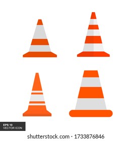 Juego de iconos de cono de carretera. Conjunto plano de iconos vectores de cono de carretera para el diseño web aislado en fondo blanco.