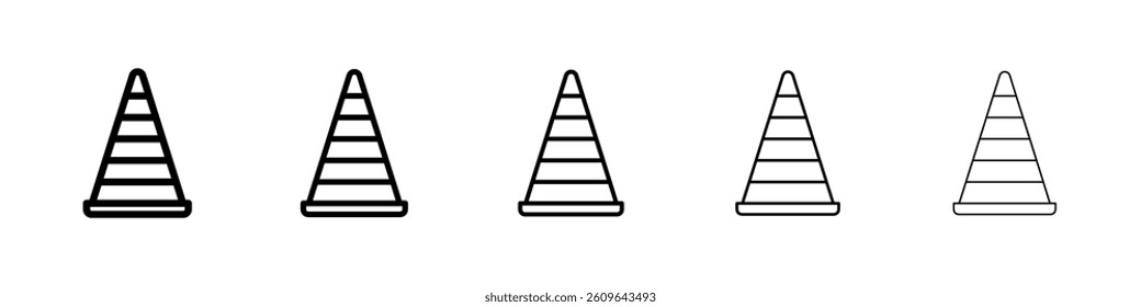 Road cone icons vectors set in different stroke lines