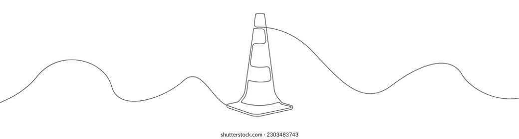 Road cone line continuous drawing vector. One line Road cone vector background. Road cone icon. Continuous outline of a Roads cone. Road cones linear design.