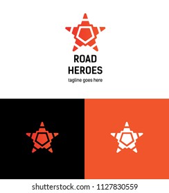 Road cone logo concept. Orange star made of road cones.