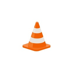 Road Cone Orange And Striped, Realistic Flat Vector Illustration Isolated On White Background. Traffic Cone As Sign Of Construction Work Or Car Accident. Concepts Of Caution, Barriers And Obstacles.